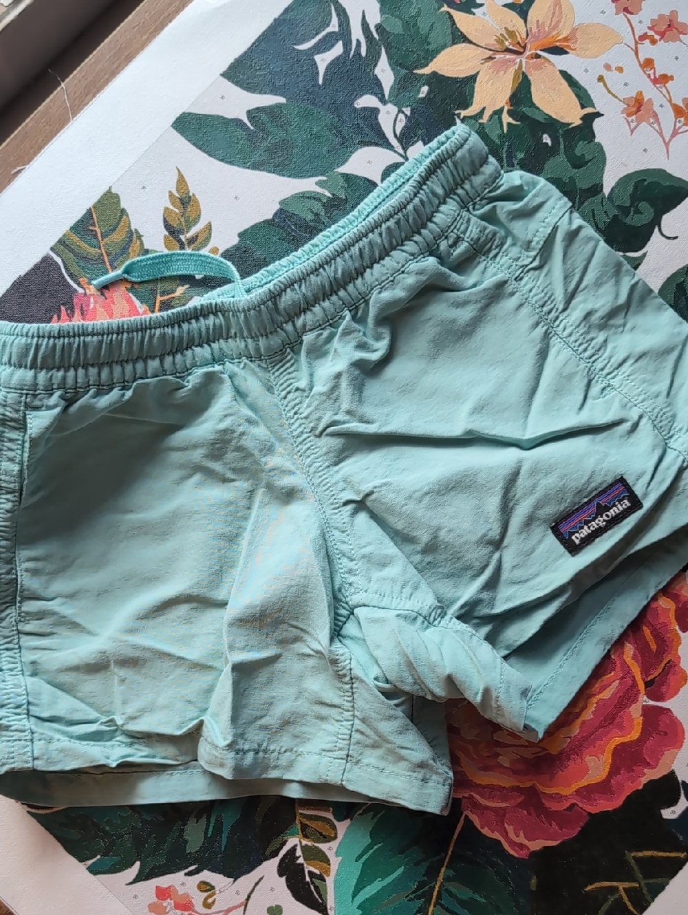 Patagonia XS Kids Baggies Swim Shorts Drawstring 4" Light Blue